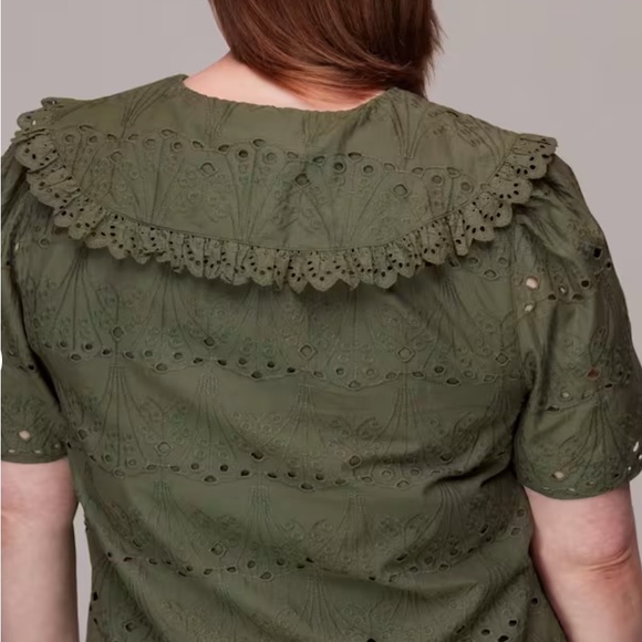 Whistles Khaki Collar Detail Broderie Blouse - Picture 6 of 8